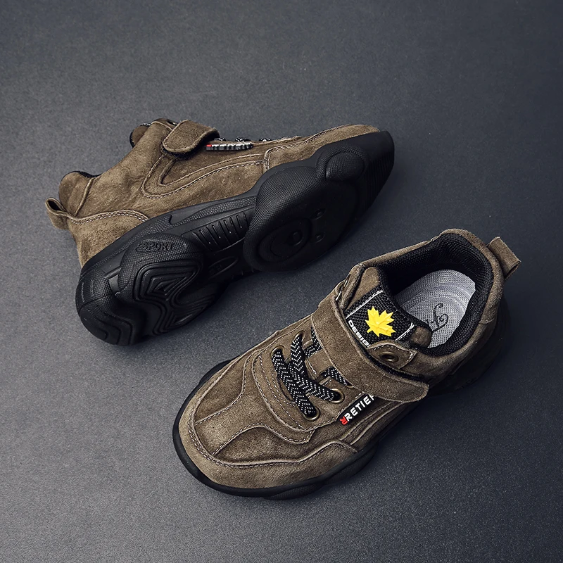 High quality leather outdoor sports boys shoes comfortable Velcro casual shoes