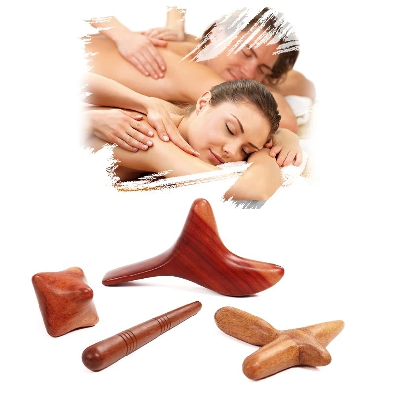 

4 Pieces Traditional Thai Massage Reflexology Hand Foot Back Massage Tool Wooden Stick Face Body Massage Tools