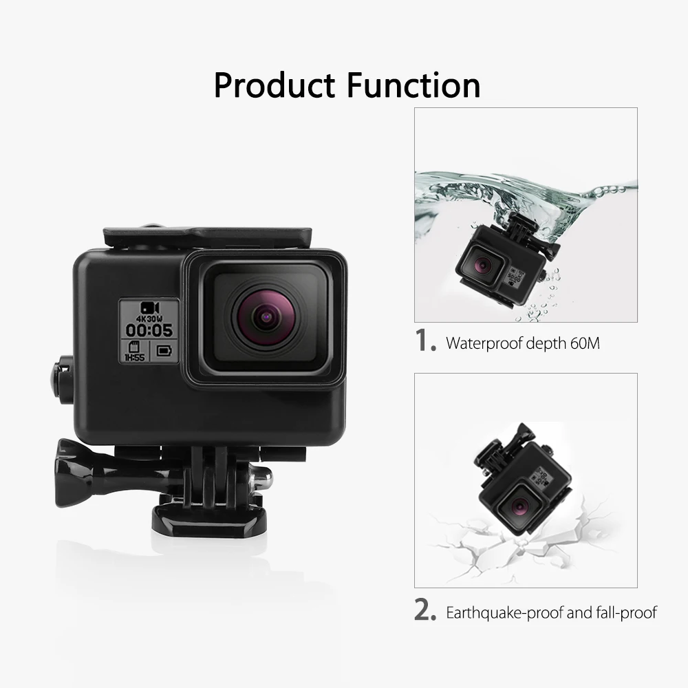 Комплект аксессуаров Vamson для Gopro Hero 7 6 5 черный водонепроницаемый защитный корпус