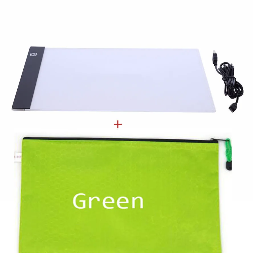 green A4 LED Диммируемый А4 светодиодный светильник, планшет, инструменты, алмазная вышивка, трафаретная доска, USB светильник, коробка для отслеживания, доска для рисования, кабель-молния, сумка - Цвет: green A4 LED