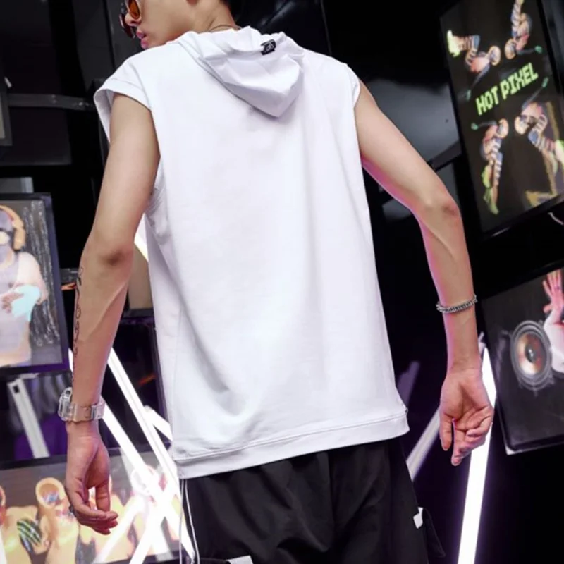 

Summer Mens Hoodie T-Shirts Couple Sweatshirt Cool Hoody Tops Gym Sport Casual Fashion Men Women T-shirt Hooded Sleeveless Tee