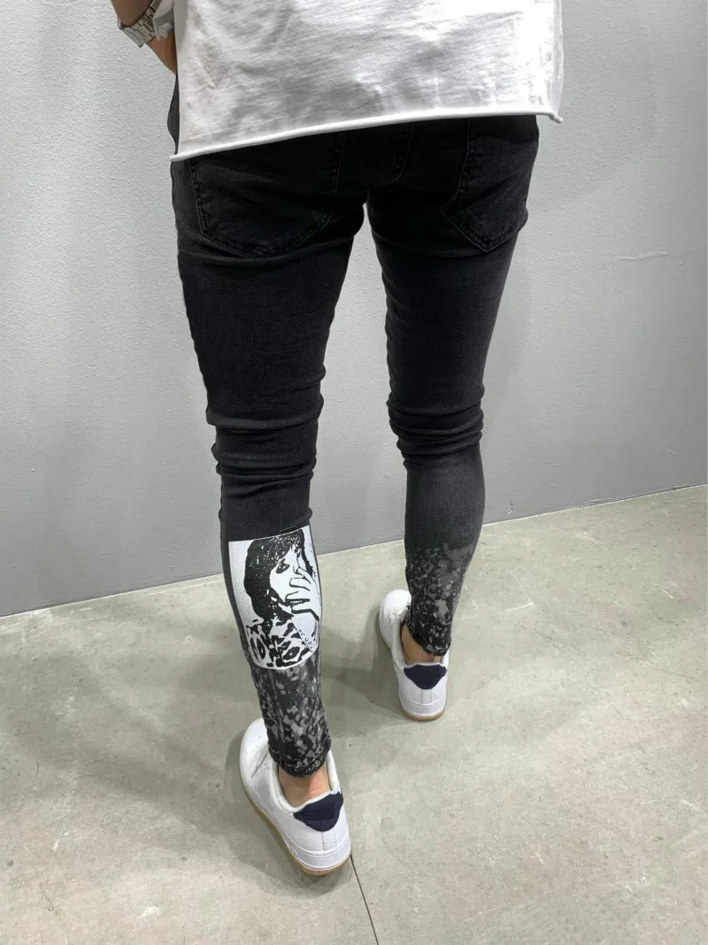 Destroyed Ripped Skinny Jeans Men 2020 Brand New Mens Print Denim Pants Trousers Casual Slim Fit Stretch Elastic Pencil | Мужская одежда