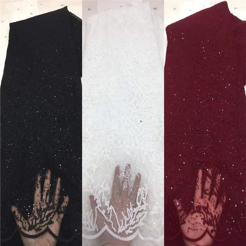 

wine red High Quality African Nigerian Tulle Lace Fabric French Embroidery Milk Silk Voile Cord French Dress Tulle lace 5yards