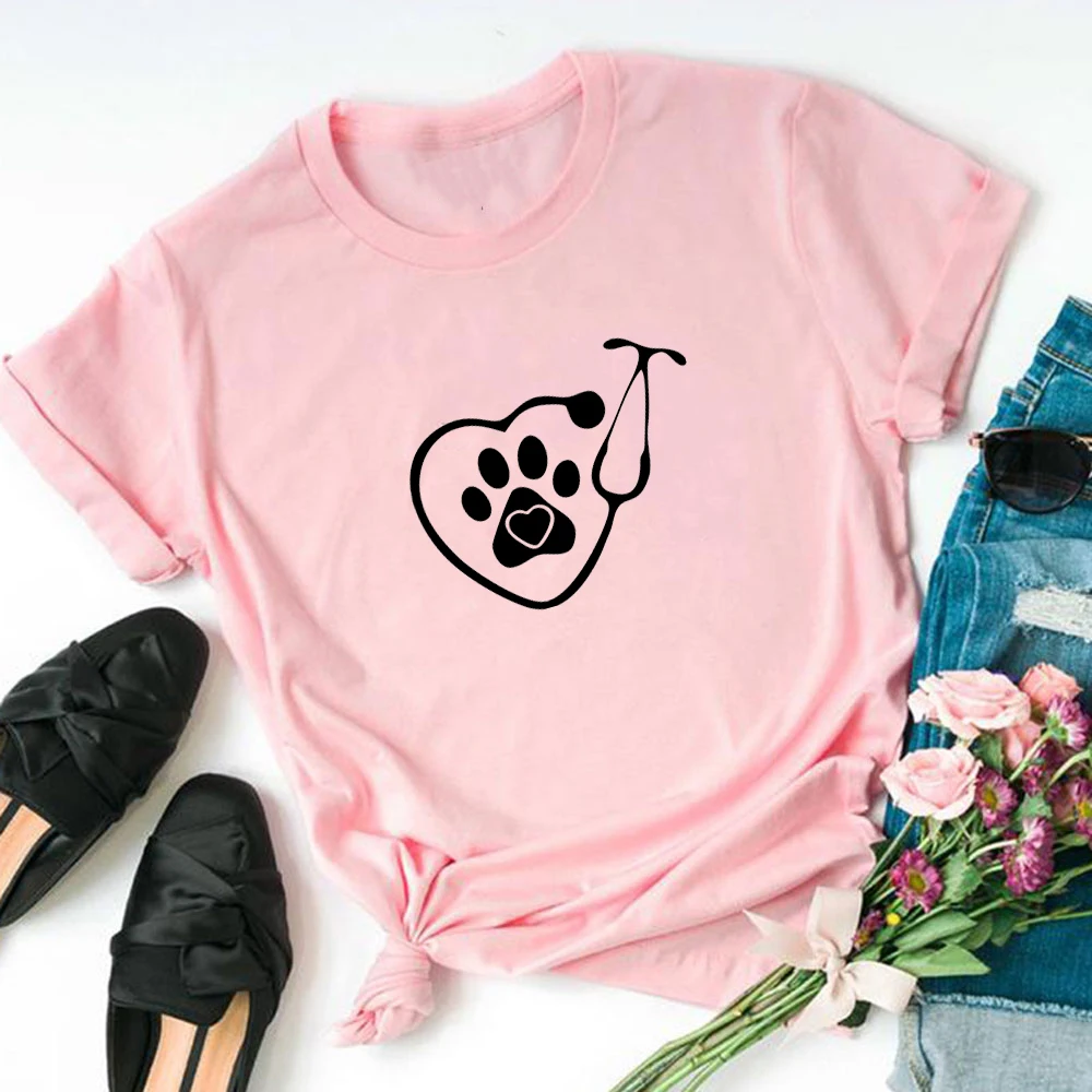 Хлопковая женская Футболка Harajuku с рисунком сердца и стетоскопа одежда для