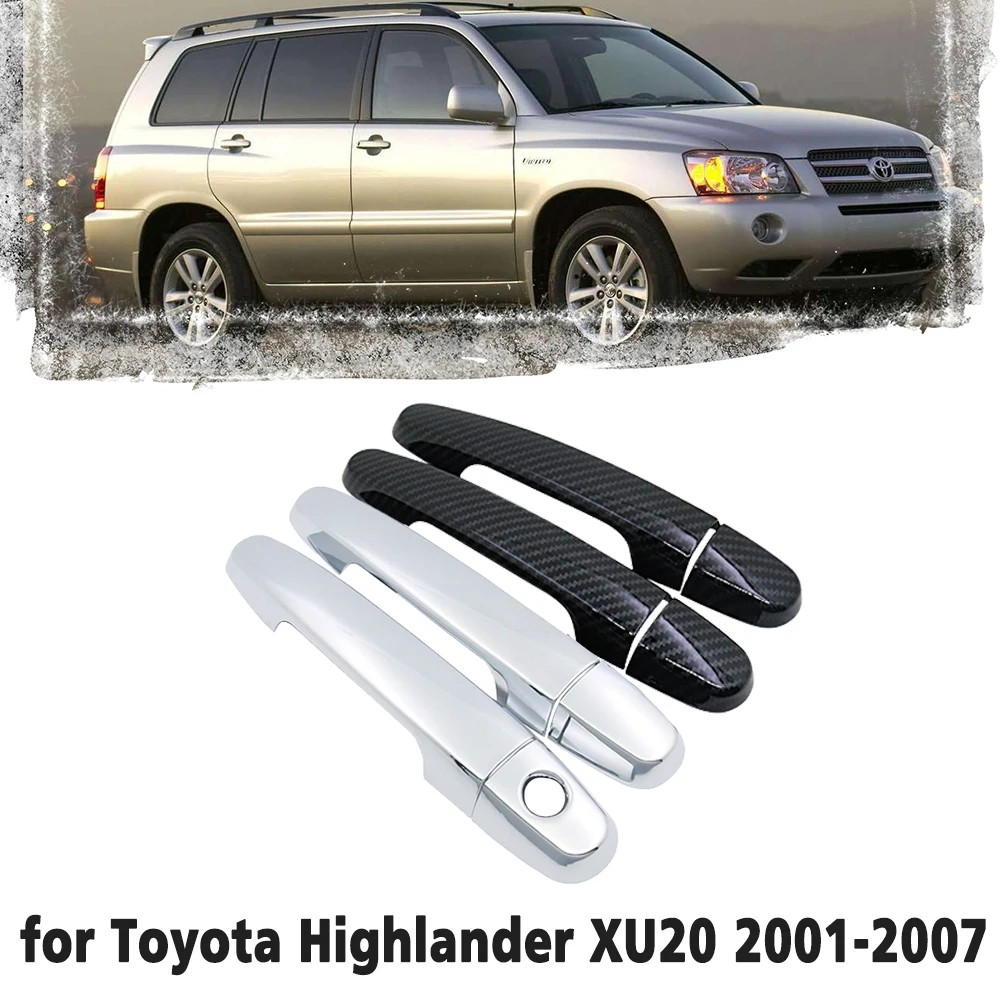 Black Carbon Fiber Car handle Or Chrome Door Cover Trim Set for Toyota Highlander MK1 2001~2007 Car Accessories Stickers 2002