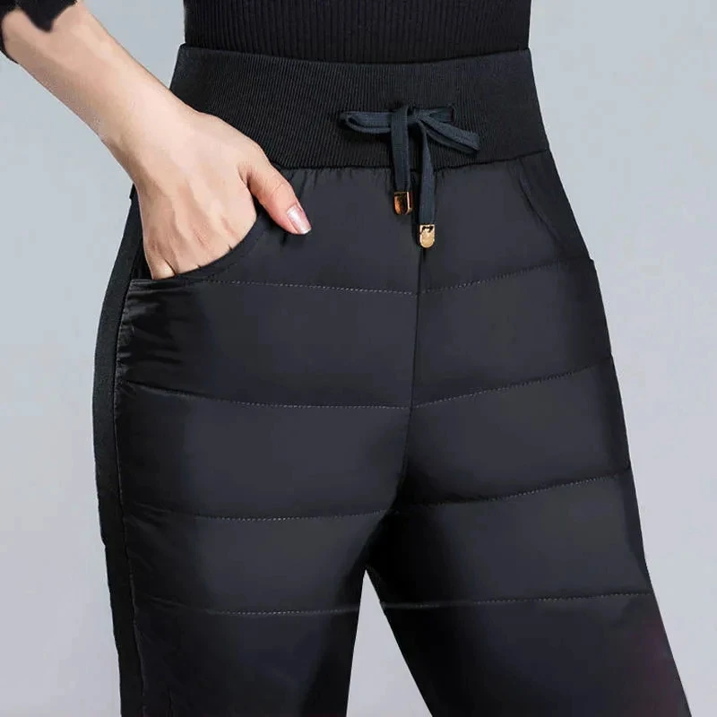 New 2021 Winter Down Cotton Pants Outside Wear Thicken High Waist Middle-Aged Mother Slim Women's Warm Cotton Pants 4XL