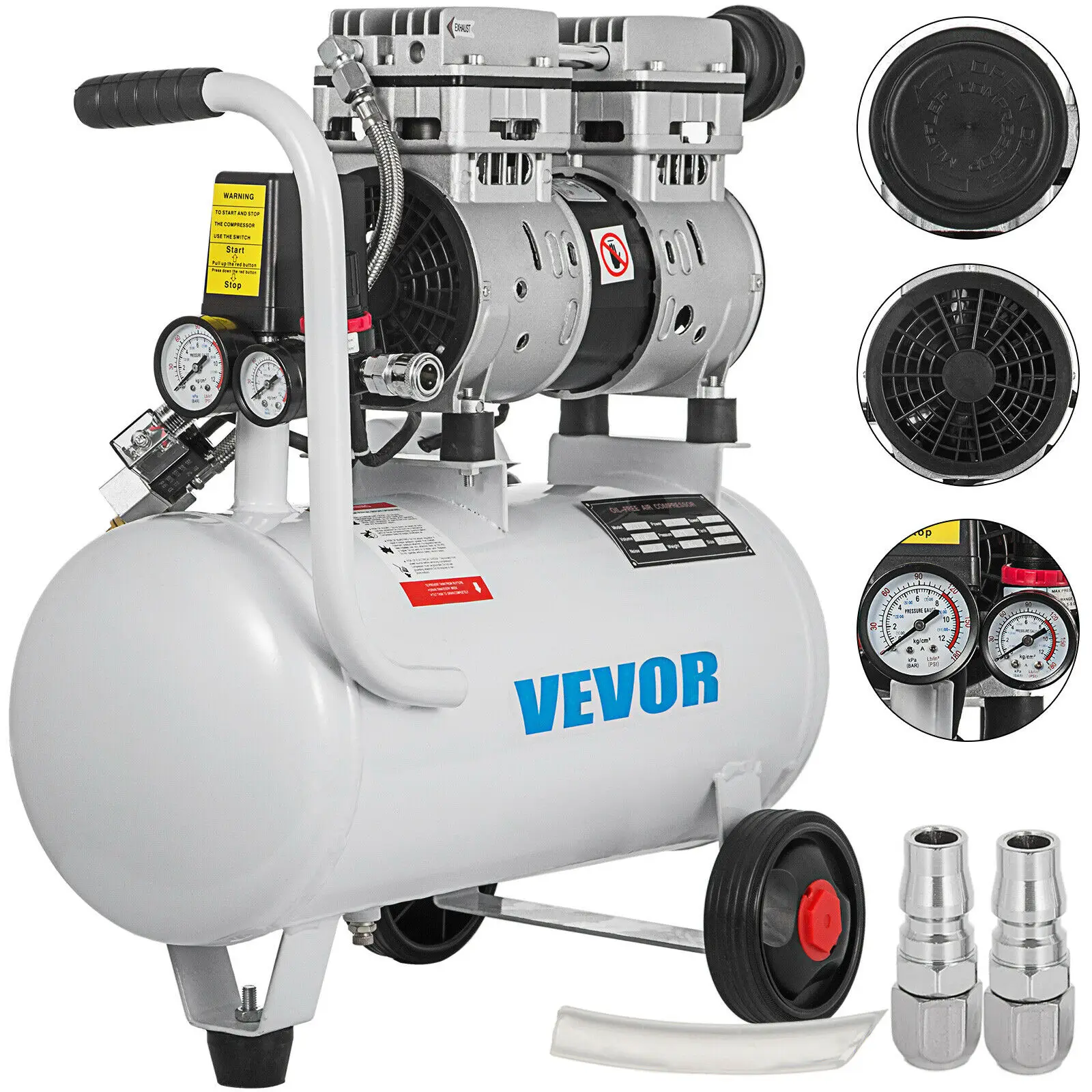 

VEVOR Silent Air Compressor 25L Quiet Oil-free Air Compressor Pump W/ Safe Solenoid Valve For Home Repair Tire Inflation