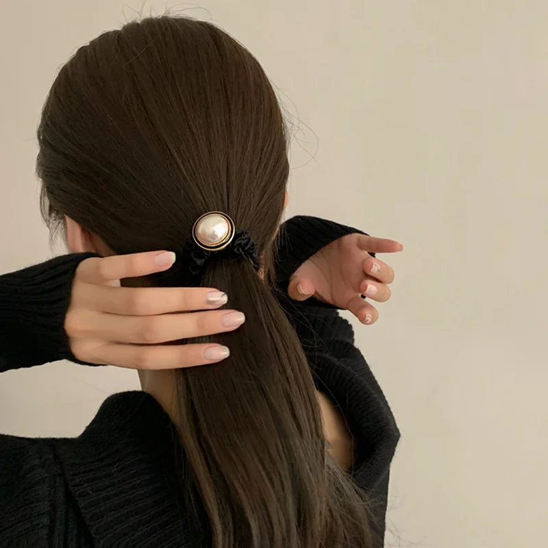

2PC pearl black Elastic Hair Bands Hair Rope Ties For Girls Women Headband Korean Hair Accessories Ponytail holer Scrunchies