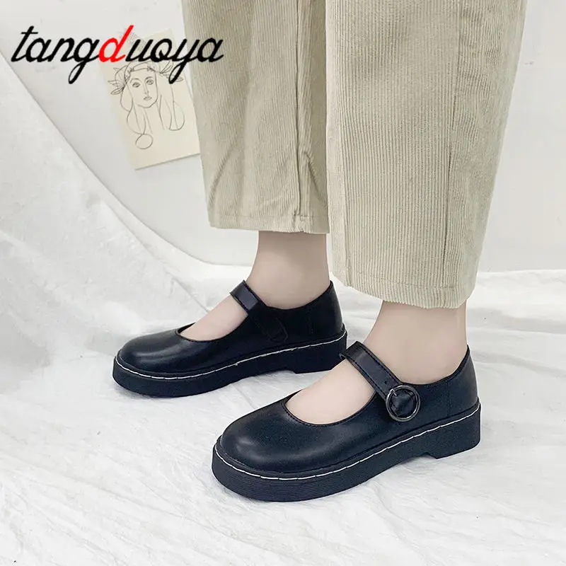 Лолита обувь на платформе японские туфли Для женщин круглый носок Пряжка ловушка