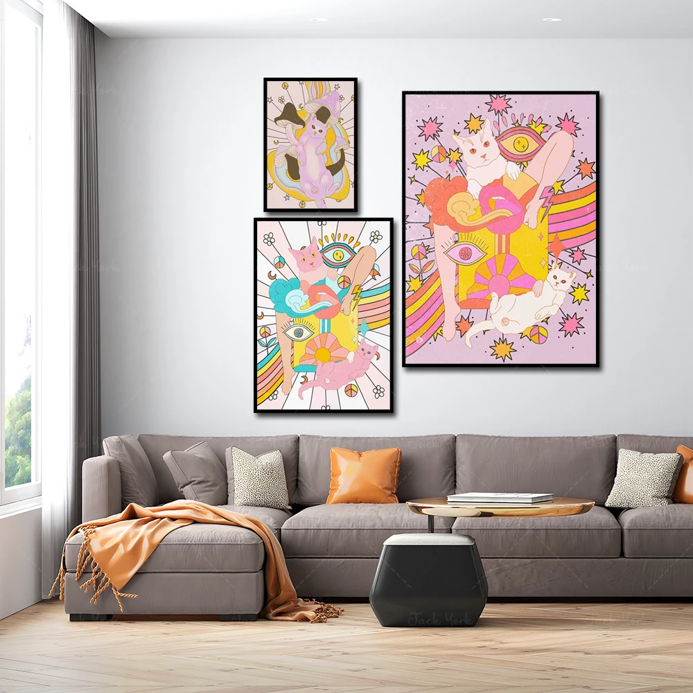

Psychedelic Art, 70s Decor, Psychedelic Cat Art, 70s Retro Psychedelic Home Decor, 70s Wall Art, Hippie Print, Vintage Poster,