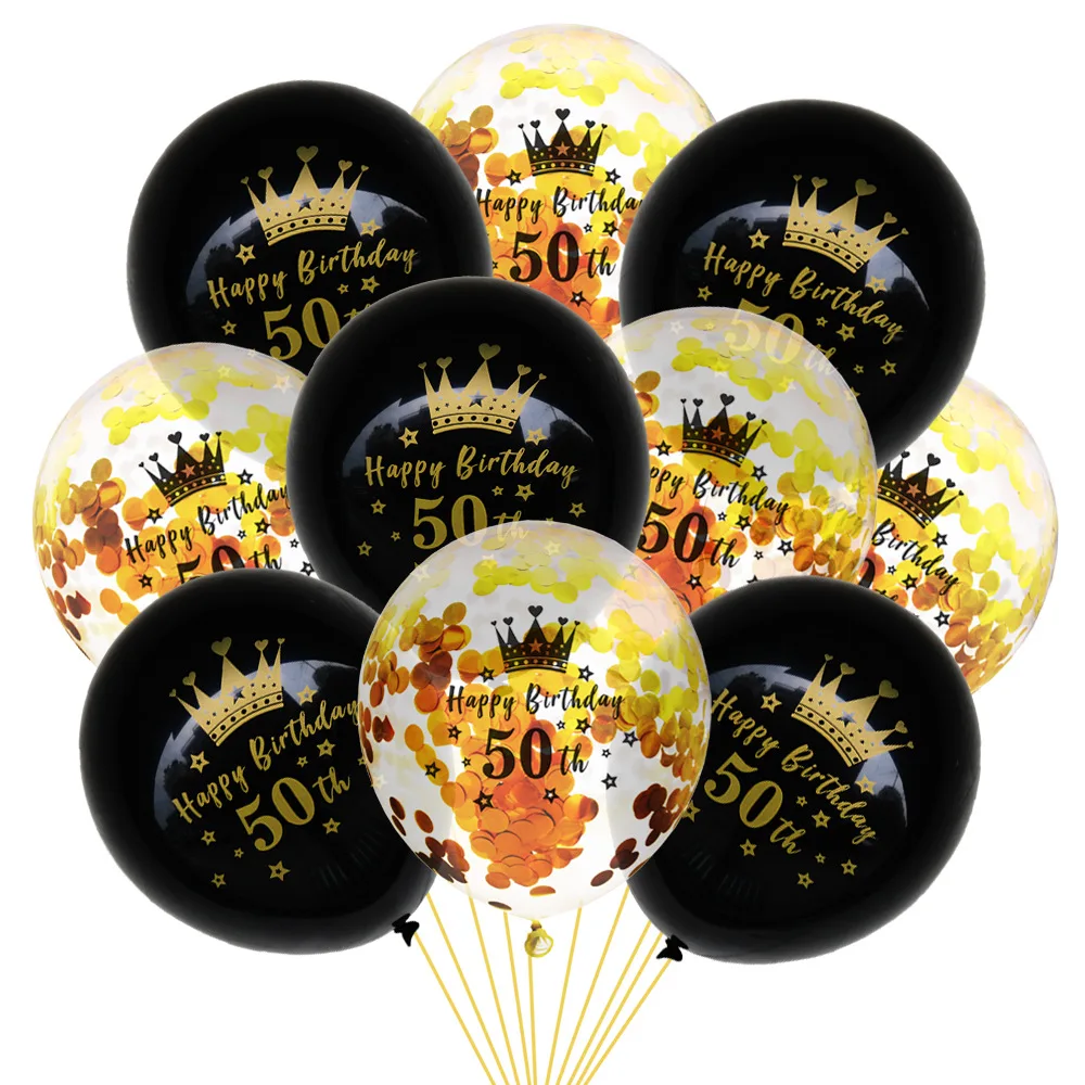 

10pcs 12inch Happy Birthday Balloon Black Gold Latex Ballon 18 21 30 40 50 60 70th Birthday Party Decoration Confetti Balloons