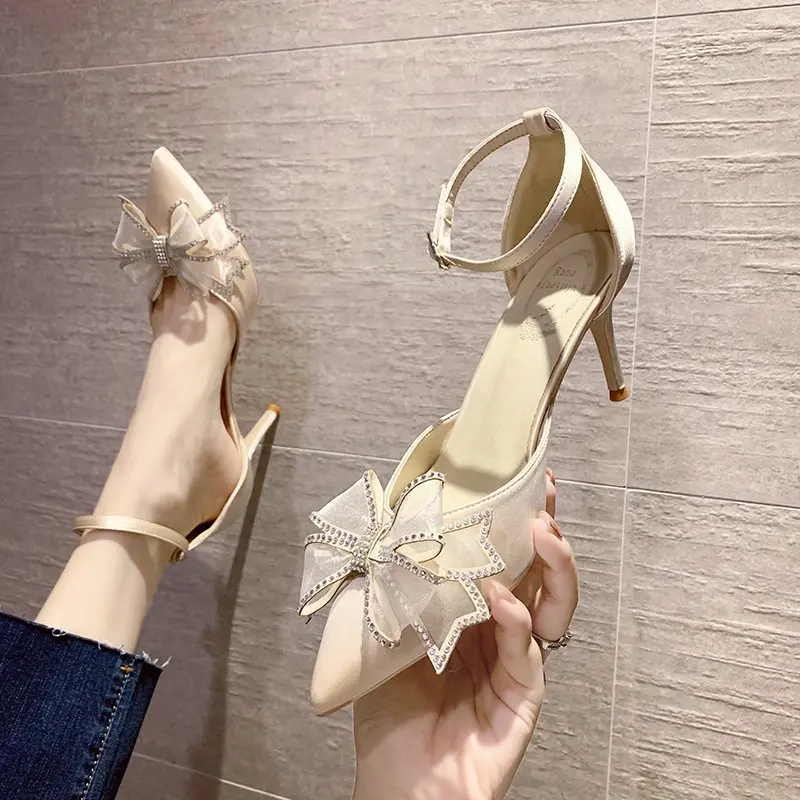

Women Sandals Fashion Rhinestone High Heel Ankle Strap Party Dress Shoes Sexy Pointy Toe Bride Wedding Stilettos heel