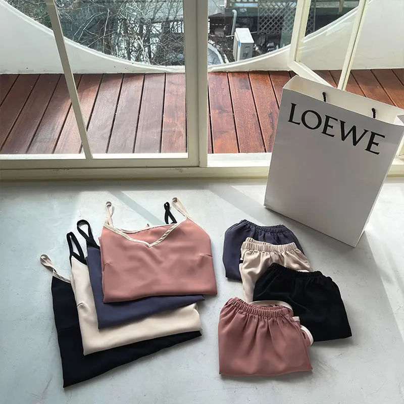 Spring/Summer 2021 Ladies Loose V-Neck Satin Strap Set -5