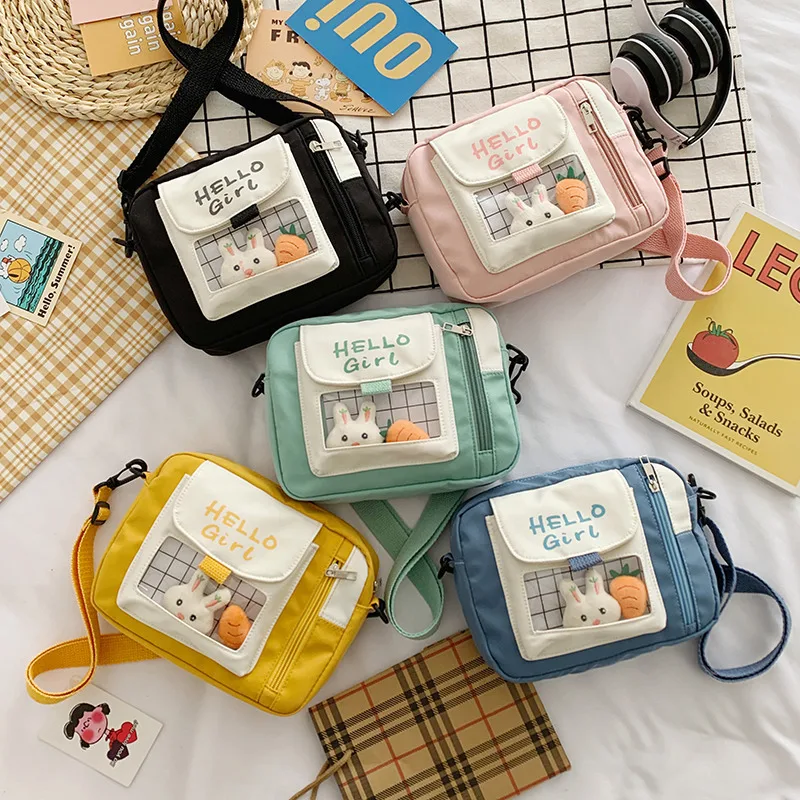 

Canvas Bag Female Messenger Small Bag Wind Elementary And Middle School Students Cute Shoulder Bag Transparent Jelly Bag