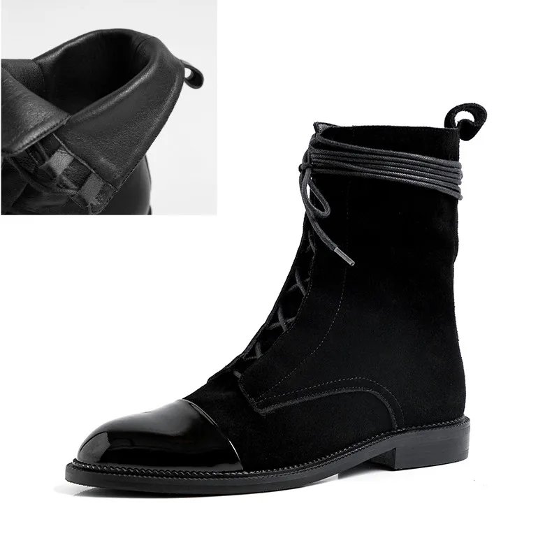 black cow suede Xiuningyan/Модные женские Ботинки martin; женские ботильоны из натуральной кожи на шнуровке; Осенняя Базовая женская обувь из мягкой кожи ручной работы - Цвет: black cow suede