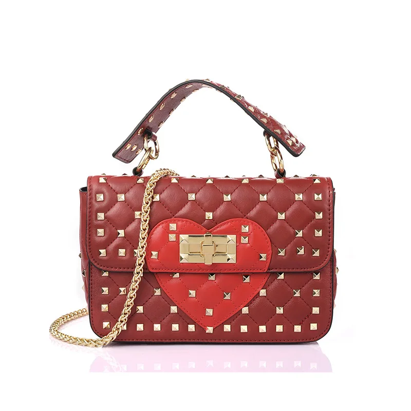 

2018 new women's bag rivet small bag single shoulder hand-held sheepskin genuine leather