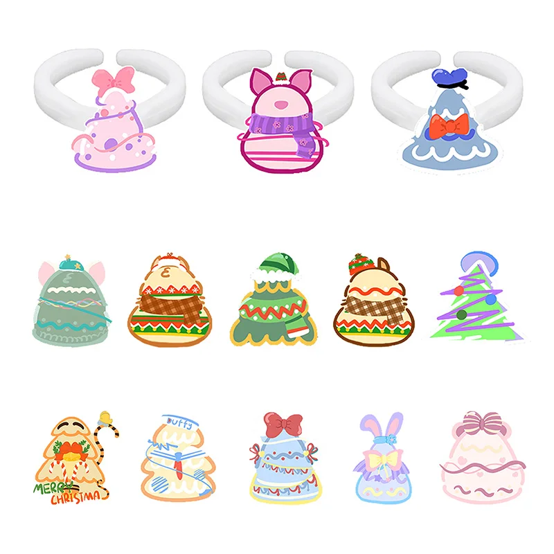 

Disney Color Christmas Tree Classic Ring Personality Modeling Creative Design Pattern Epoxy Cute Play Image Acrylic Ring