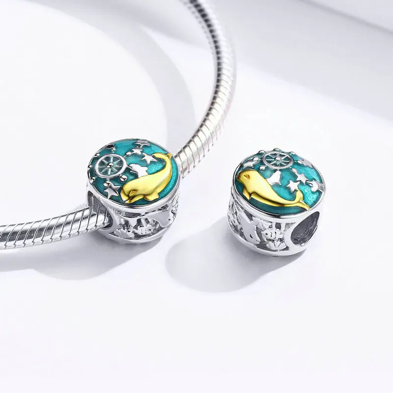 MOWIMO, 925 пробы, Серебряный КИТ, рыба, круглые синие Бусины, подходят для браслетов Pandora, амулеты, серебро 925, оригинальные ювелирные изделия Pandent BKC1296