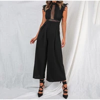 sexy lace hollow out womens jumpsuit rompers sleeveless backless black white overalls 2020 summer wide leg ruffles playsuits