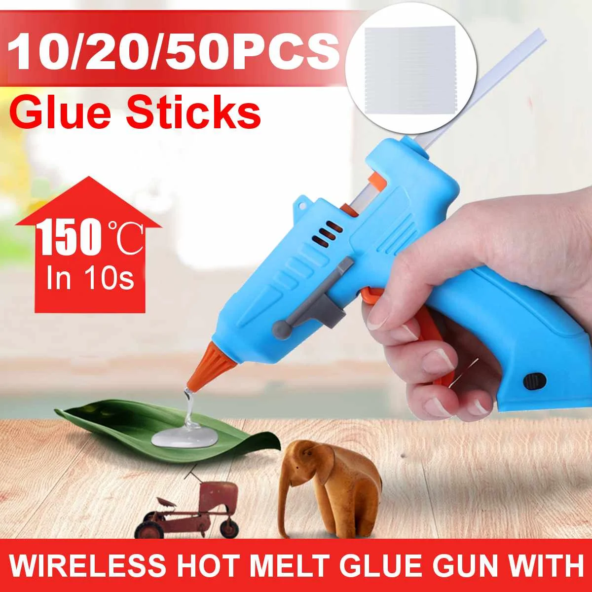 

150W Cordless Hot Melt Glue Gun USB Charging for Home DIY Industrial Manufacture Use 7mm Glue Sticks Pure Copper Nozzle