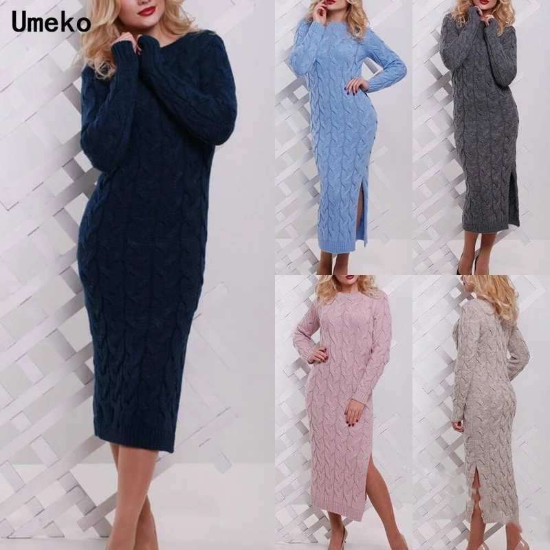Новинка 2019 осенне зимнее теплое платье свитер Umeko женское сексуальное облегающее