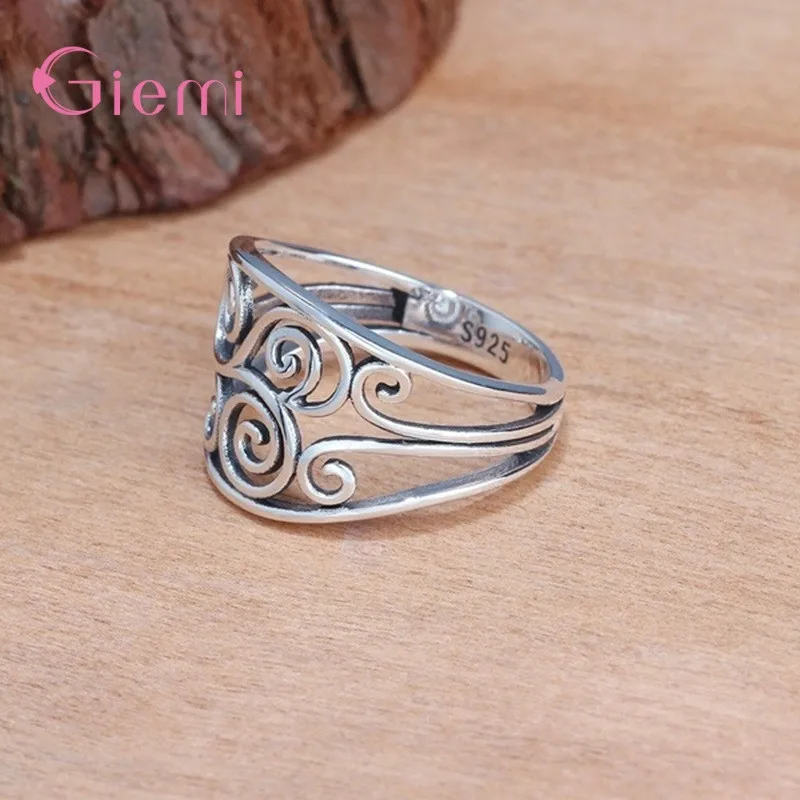 

925 Sterling Silver Jewellery Ring for Women Wedding Engagement Party Accessories Popular Hollow Flower Wide Bague