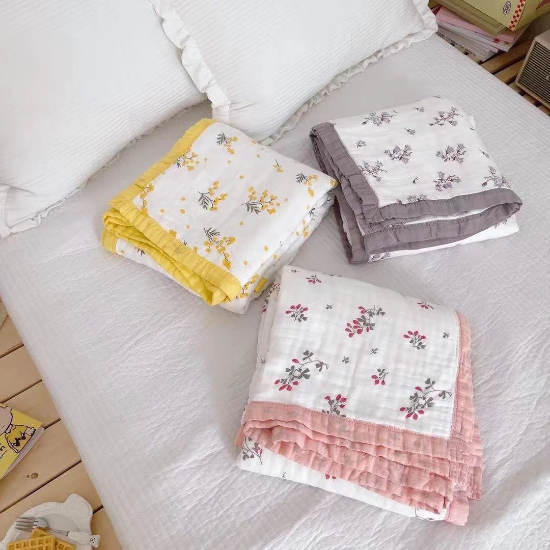 

Vintage Floral Printed Muslin Baby Kids Blanket 4-Layer Cotton Bamboo Gauze Infant Children Blankets Bed Cot Crib Quilt Cover