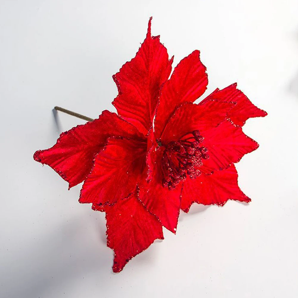 Новые искусственные рождественские цветы большие для украшения новогодней елки