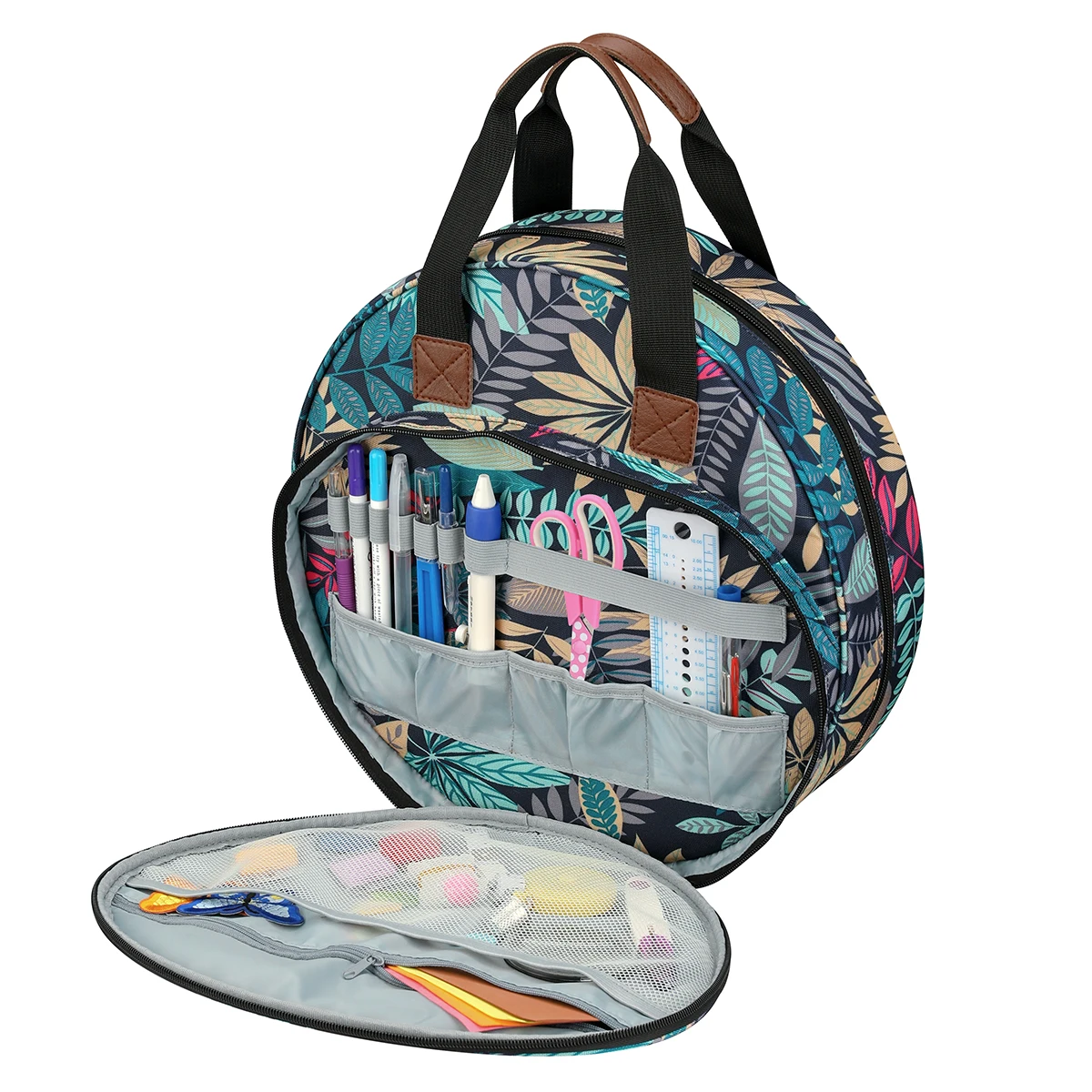 Bolsa de hilo de bordar con Hojas de arce, bolsa circular bordada redonda, bolso de mano de punto de Color azul, accesorios de costura, 2021