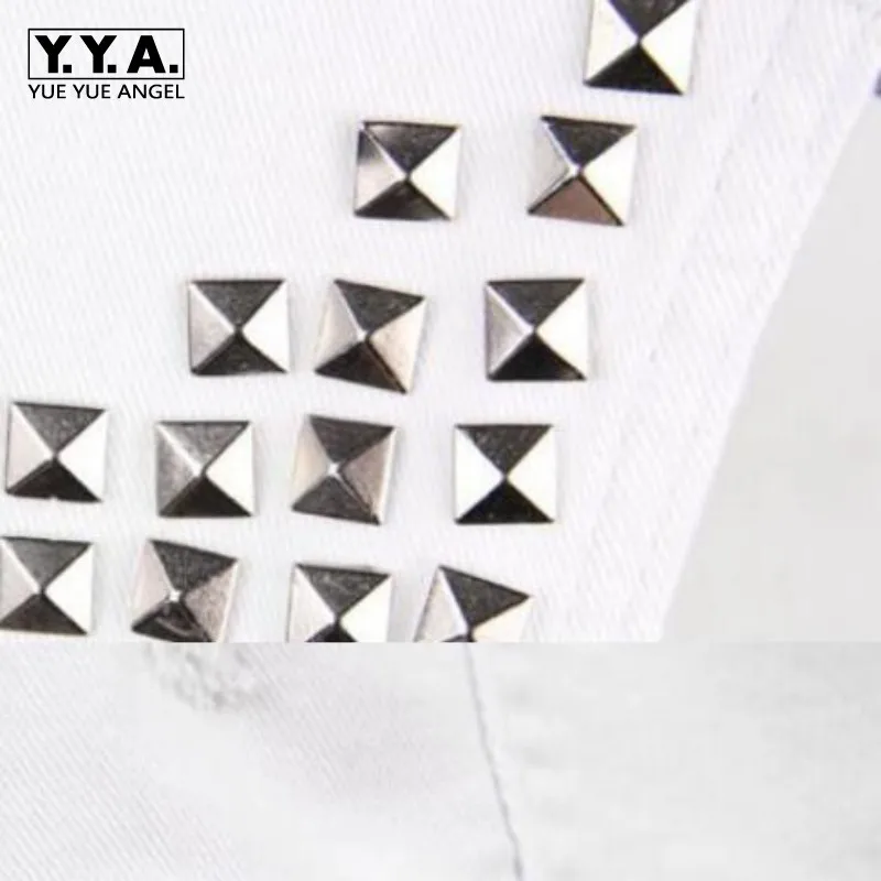 Женский джинсовый жилет винтажный белый крутые джинсы с заклепками однобортный