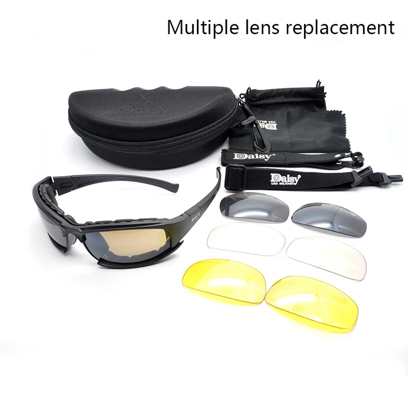 

Daisy Polarized Glasses Military Goggles Riding Glasses with 4 Lenses Original Box Men's Outdoor Shooting Glasses