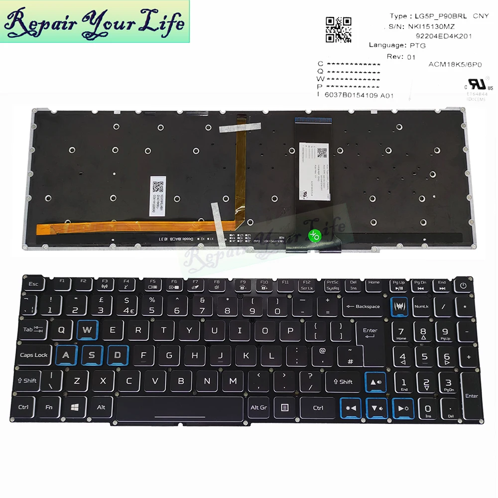 Unido da ue Retroiluminado para Acer Novo Reino Teclado Ph317-53 Predator Helios 300 Computador Portátil Gaming Teclados Euro Lg5p_p90brl Rgb Ph315-52