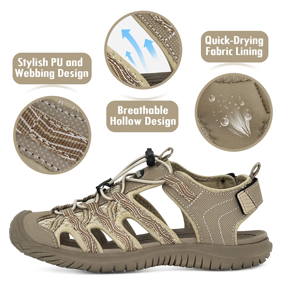 Сандалии GRITION женские дышащие для пляжа Нескользящие Треккинговая обувь плоская