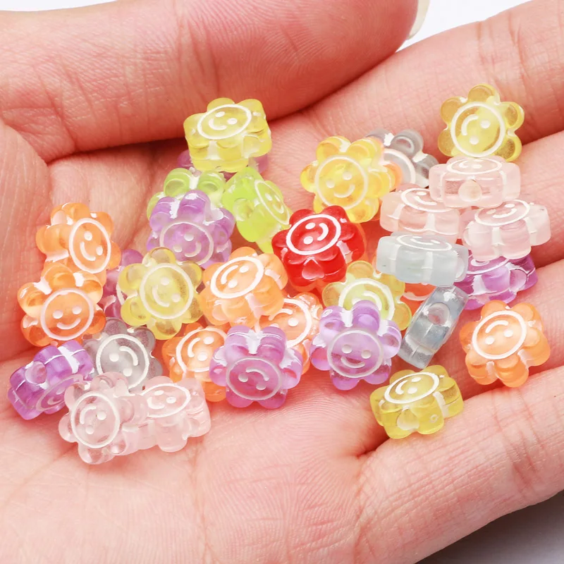 

Transparent Colorful Sun Flower Acrylic Beads Smiley Face Loose Beads For DIY Handmade Bracelet Necklace Jewelry Making Supplies
