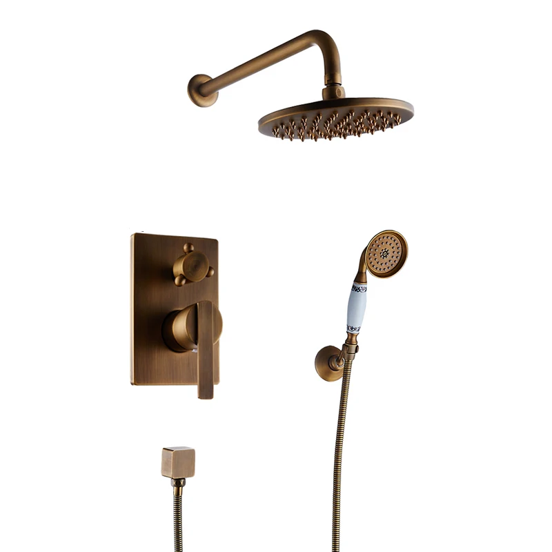 Antique Brass A Скрытый смеситель для ванной комнаты, настенный смеситель для ванны, смеситель для душа, латунный античный " дождевой Душ с ручным душевым набором - Цвет: Antique Brass A