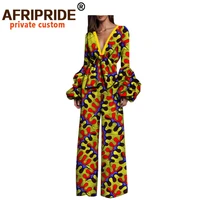 african casual jumpsuit for women afripride full puff sleeve deep v neck women cotton jumpsuit with sashes in front a1829001