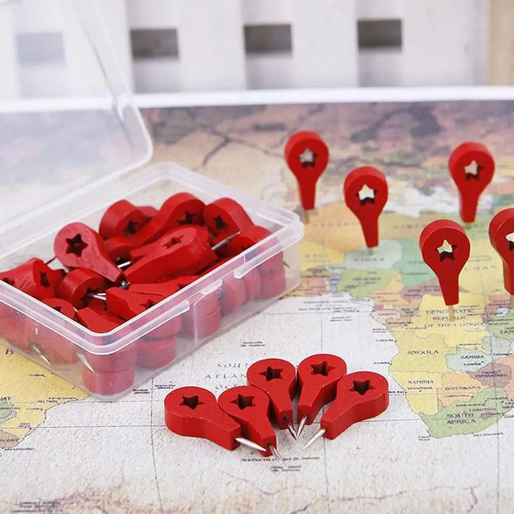 

40 Pcs Red Wood Map Markers Thumbtack Pins For Drawing Photo Wall Studs Cork Board Pins School Accessories Pushpin