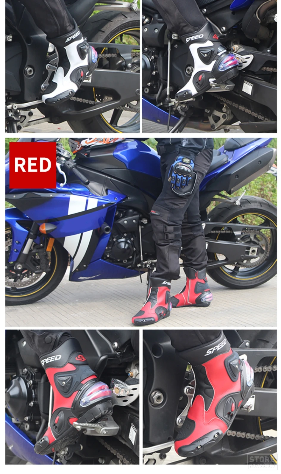 PRO-BIKER/скоростные ботильоны с защитным механизмом; ботинки в байкерском стиле; обувь в байкерском стиле для езды на мотоцикле; гоночные ботинки для мотокросса; цвет черный, красный, белый