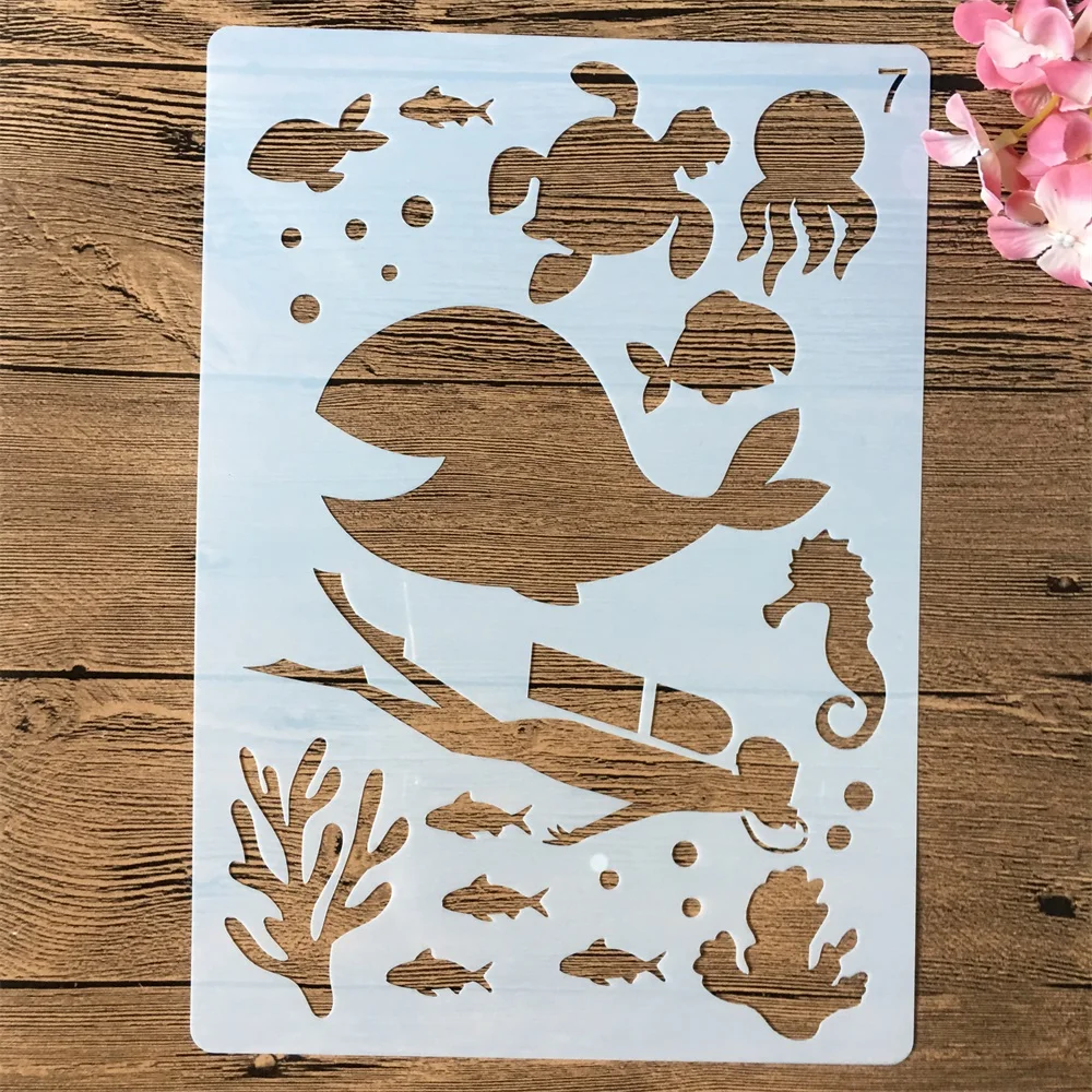 

A4 29cm Diving Marine Whale Turtle DIY Layering Stencils Wall Painting Scrapbook Coloring Embossing Album Decorative Template