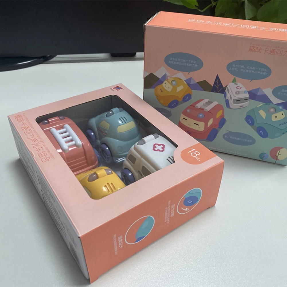 

4Pcs Baby Toy Car Model Toy Cartoon Mobile Vehicle Fire Truck Taxi Pull Back Car Educational Toys for Kids Children Boys Gifts