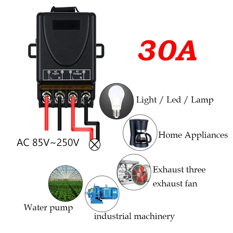 433Mhz Radio Frequency Remote Control Switch AC 220V 110V 30A Wireless Relay Receiver and Transmitter 1000 Meters Long Distance |