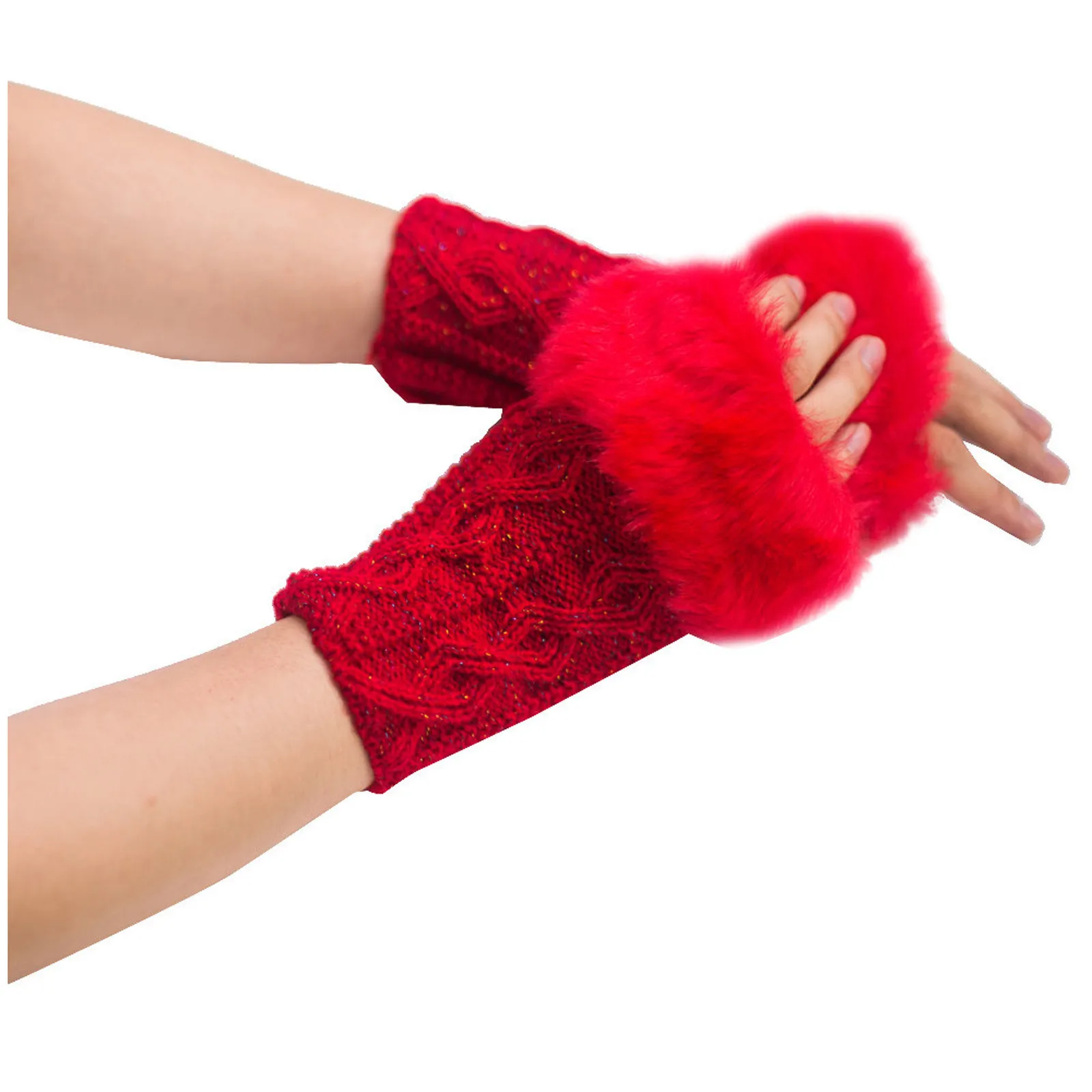 

Ladies Winter Fur Woolen Fingerless Gloves Wrist Warmer Crochet Knitted Gloves Plush Half Finger Gloves Warm Mittens