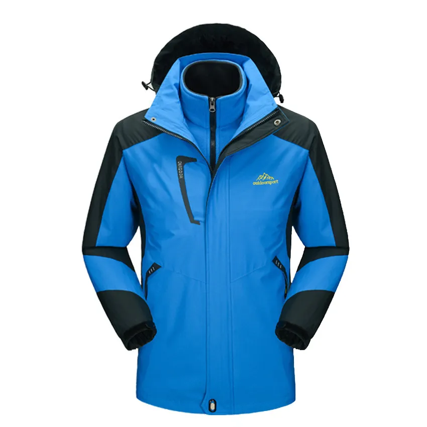 Men Blue Зимняя флисовая куртка из 2 предметов для походов и кемпинга для мужчин и женщин, водоотталкивающая теплая брендовая куртка с капюшоном VA299 - Цвет: Men Blue