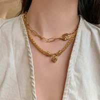 brass with 18k gold heart lock choker necklace japan korean style party designer t show runway gown jewelry rare ins