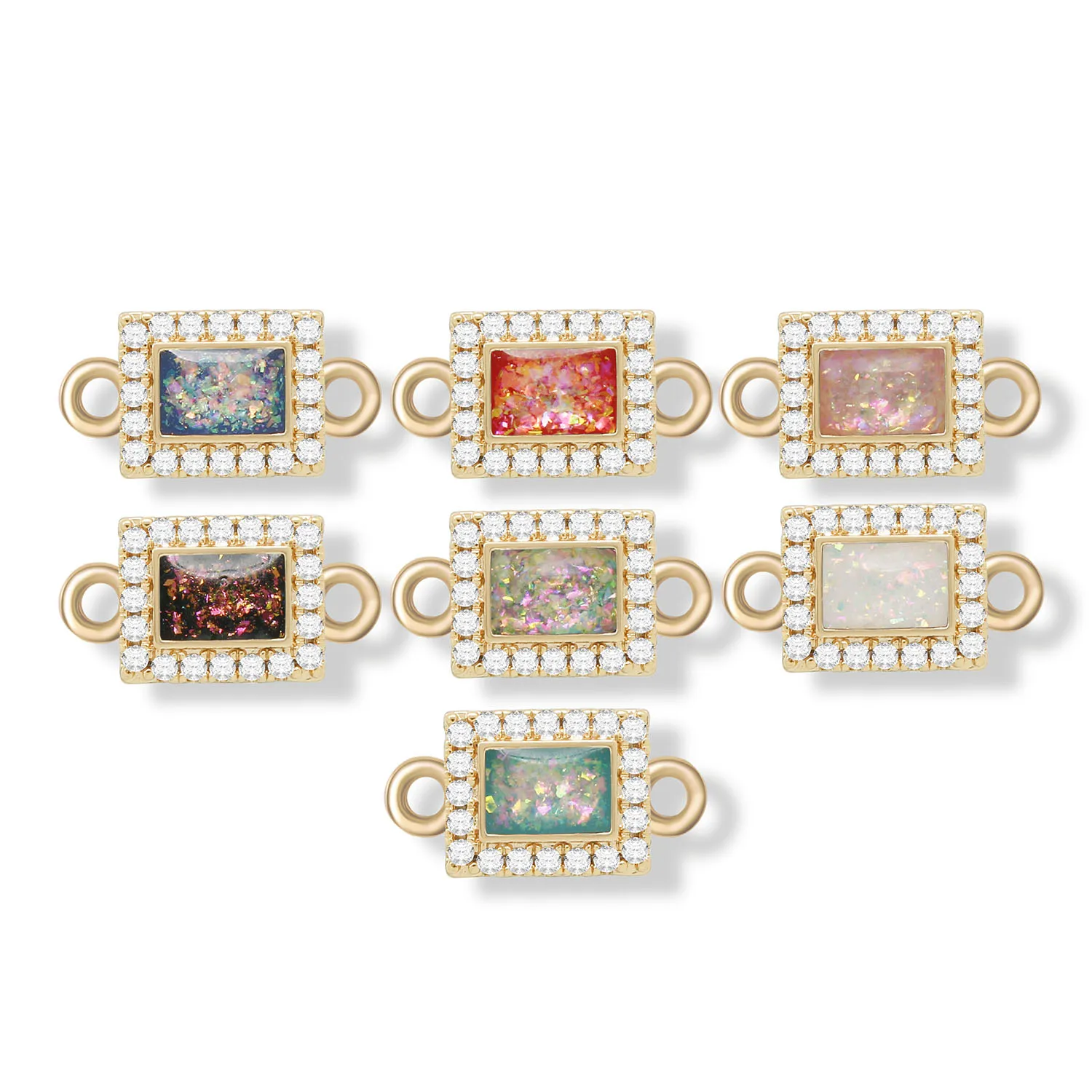 

White AAA Cubic Zirconia Crystal KC Gold Plated Imitation Opal 7 Color Geometrical Shape Rectangle Charm For Necklace Makings