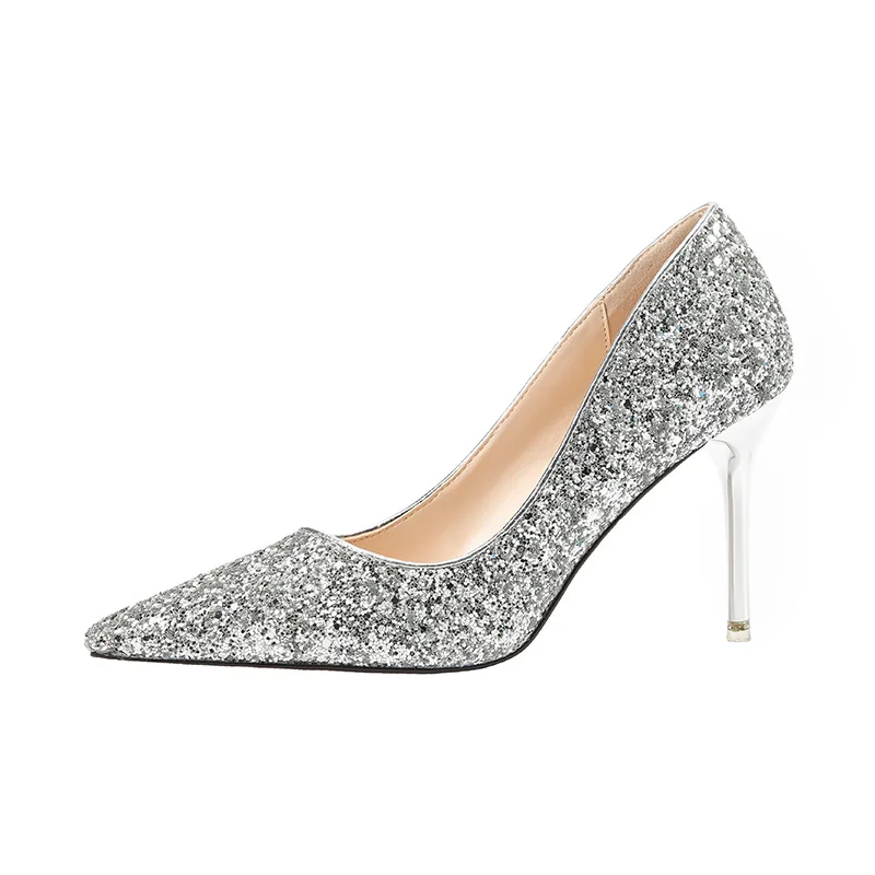 

Sexy pointed high heels sequined women's single shoes stiletto wedding shoes bridesmaid dress women's shoes chaussure femme