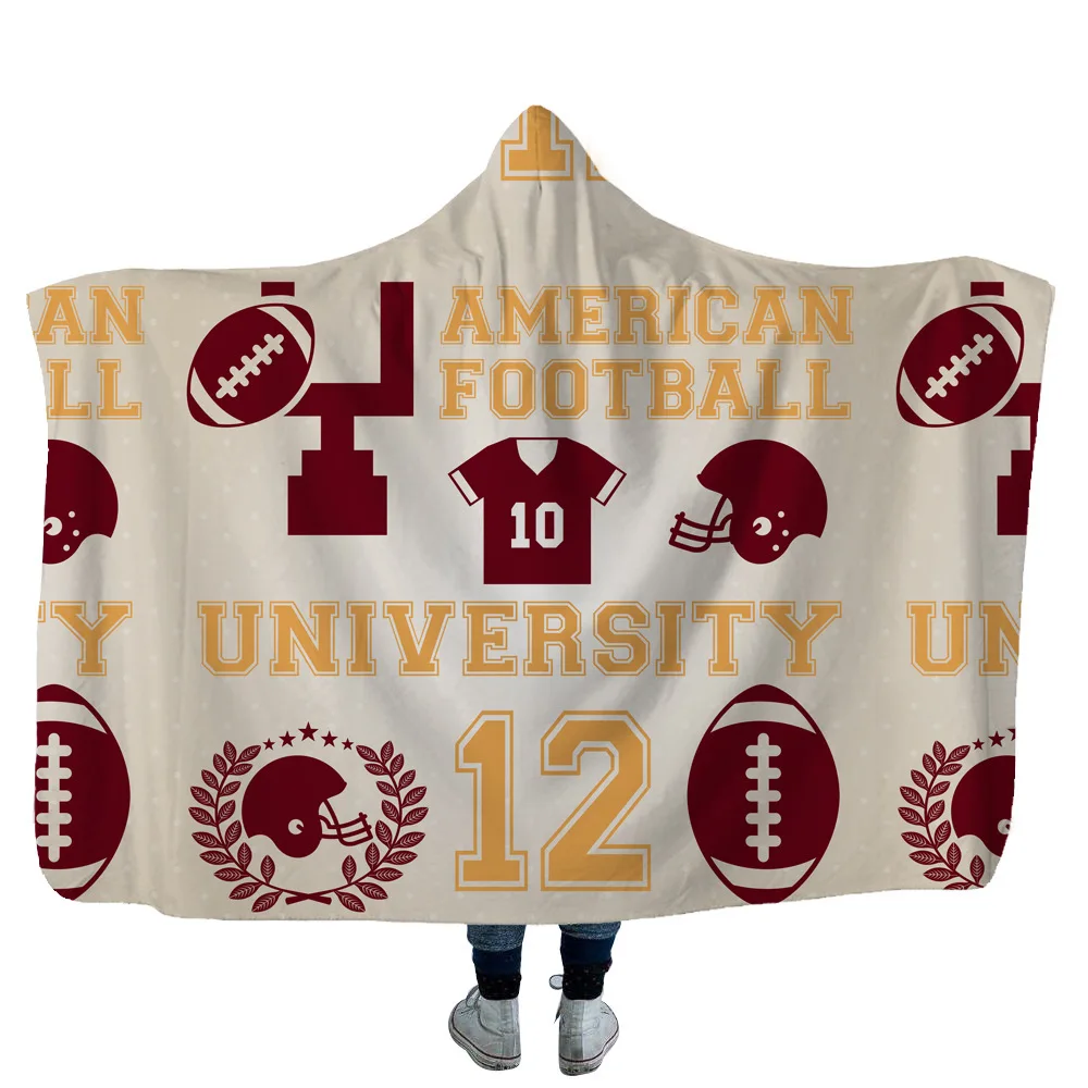 

Fashion Printing Hooded Blanket Double Thickening Sports Style Rugby Household Blanket Blanket Lazy Blanket