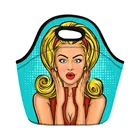 Изолированная неопреновая сумка для обеда поп-арт иллюстрация черный женский подарок многоразовая мягкая сумка для обеда для работы и школы Бесплатная Прямая поставка