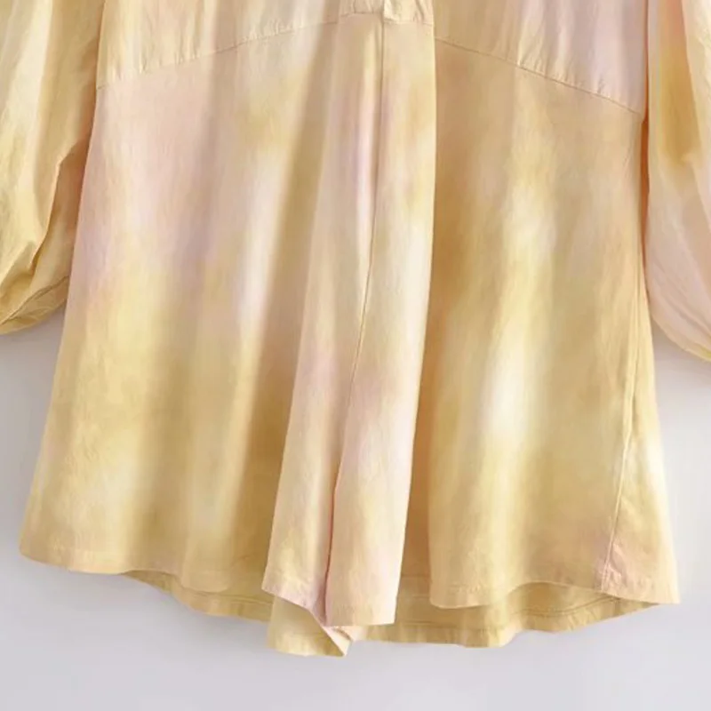 

LVWOMN Za Women Jumpsuit 2021 Summer tie dye Print Long Sleevele Loose Short Jumpsuit Chic Vintage Top Casual Woman Clothes