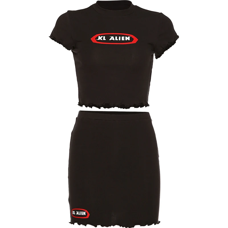 

Women 2 Pieces Set Sexy Crop Top Short Sleeved T Shirt Tee + Bodycon Empire Sexy Mini Dress